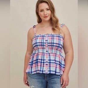 Torrid Peplum Smocked Bodice crinkle gauze Cami 4X